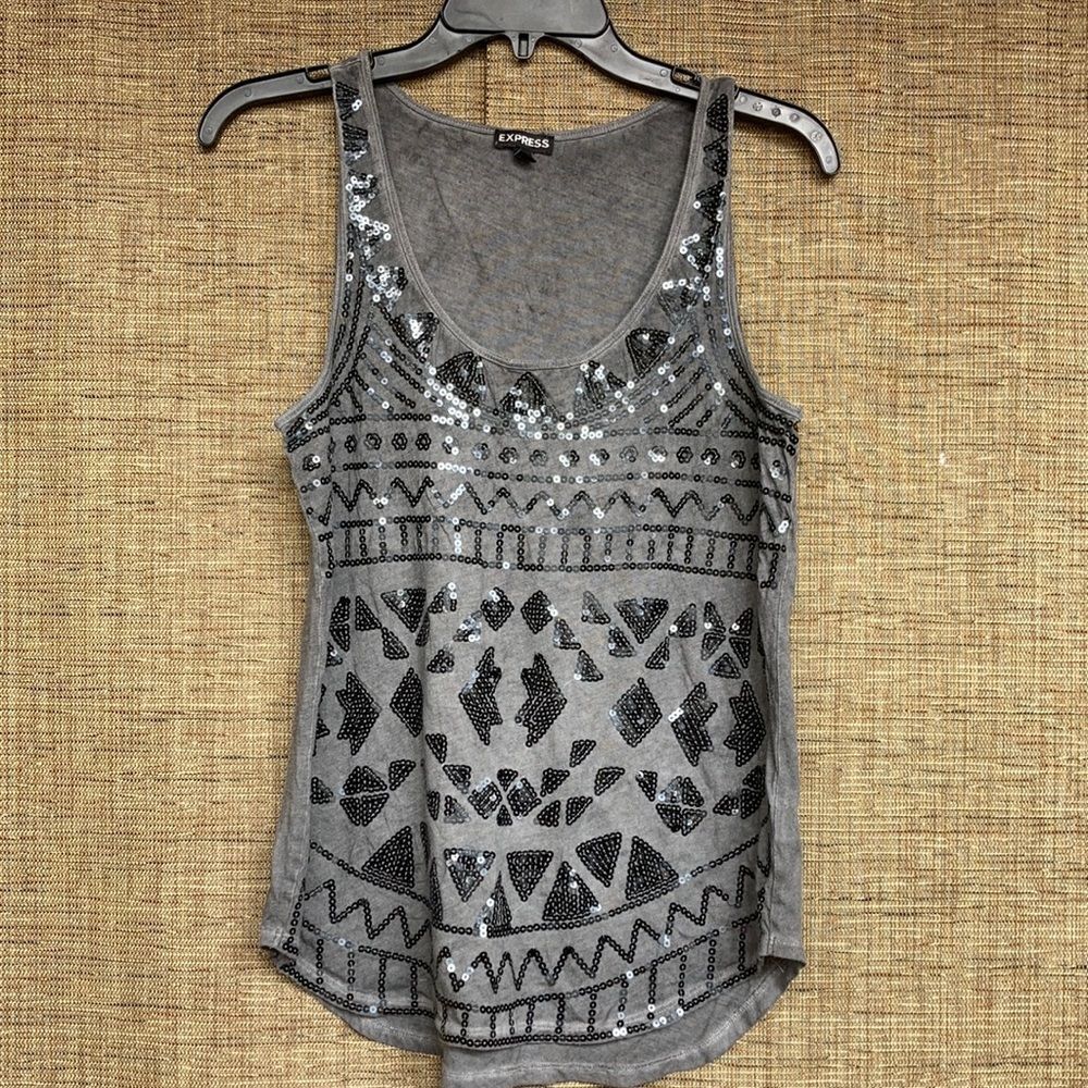 Express sequins front cotton blend tank top